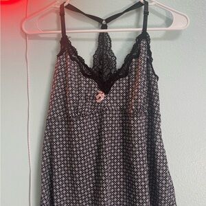 Lace-Trim Printed Chemise babydoll tank - Black/White